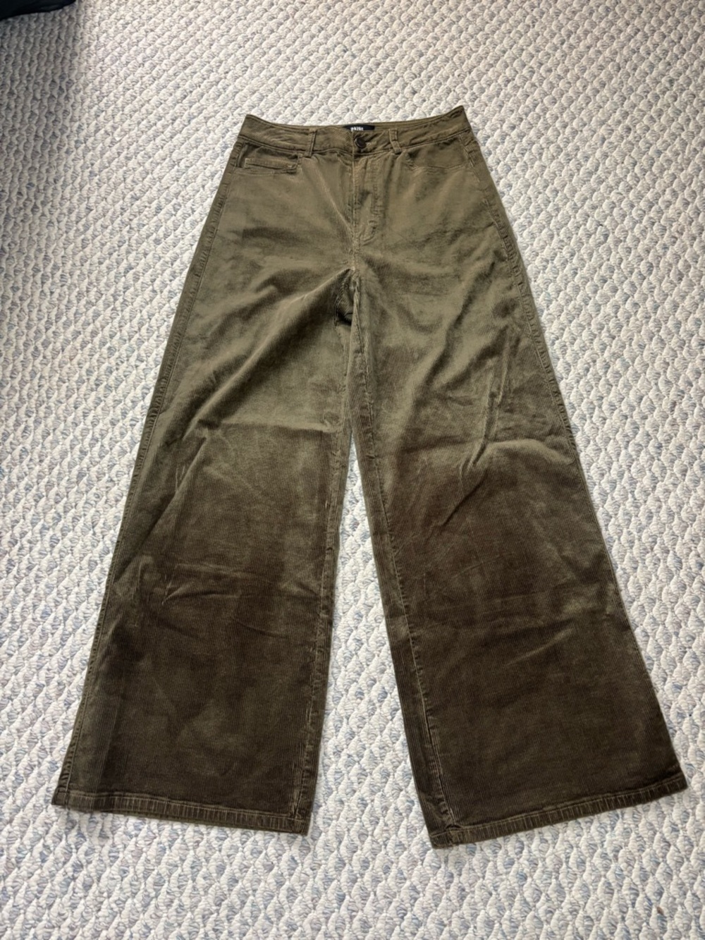 Paige Wide Leg High Waist Olive Green Corduroy Pants